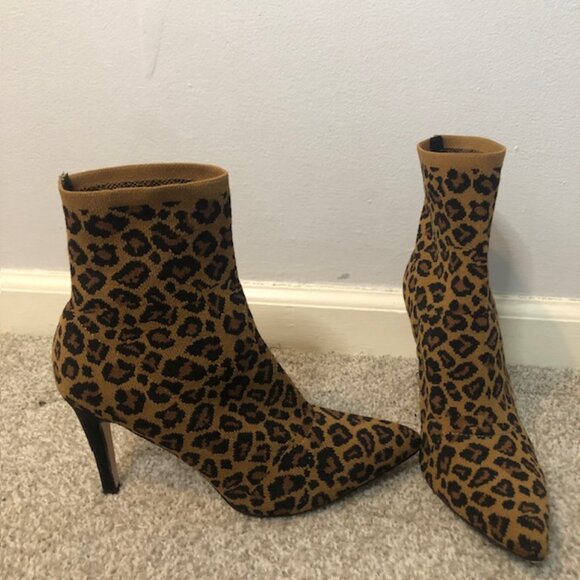 Leopard Print Knit Ankle Boots | Faux Suede 4" Heel | Size 8 | Chic & Comfy - Picture 2 of 7